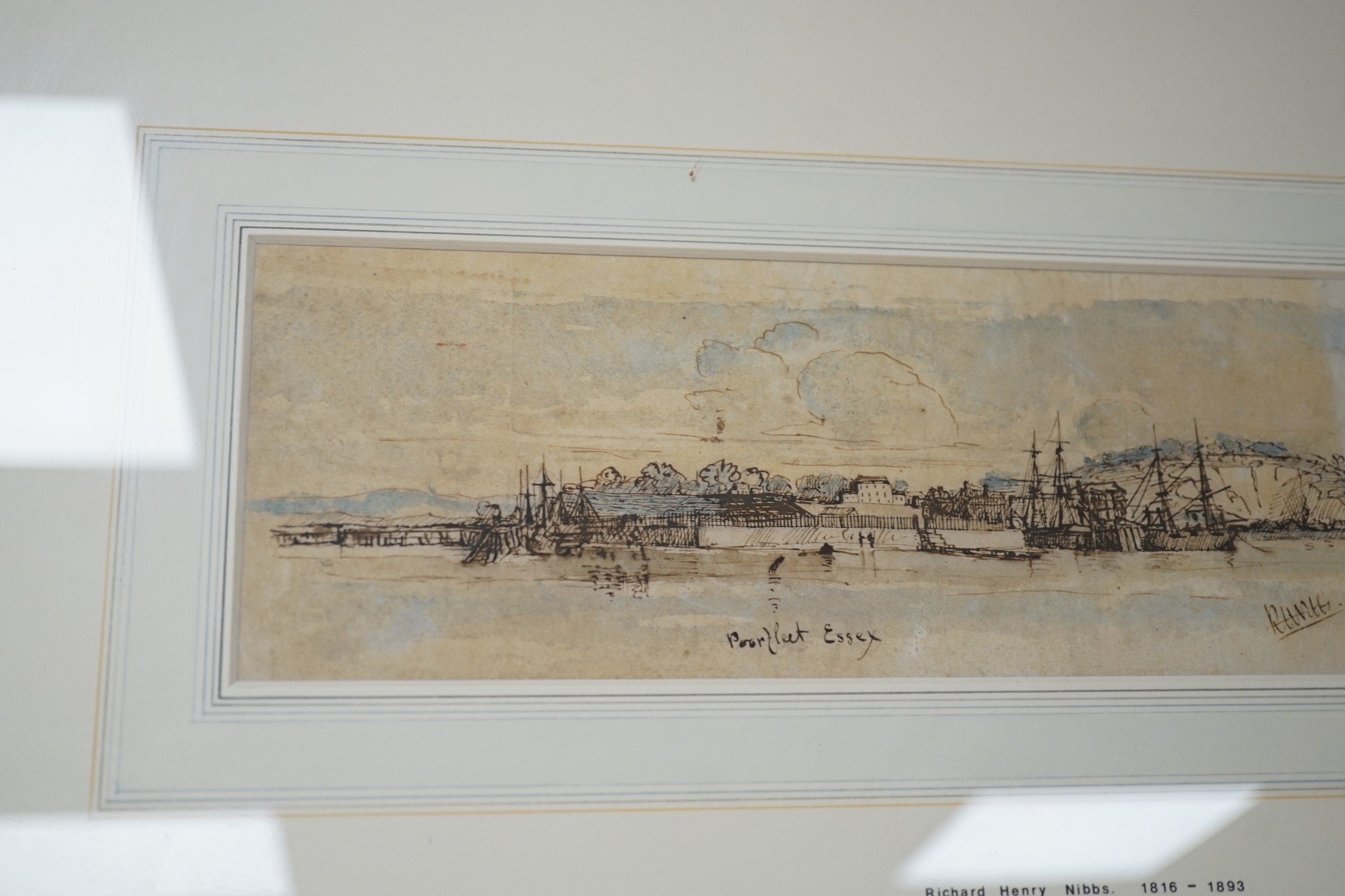 Richard Henry Nibbs (1860-1893), ink and watercolour, 'Purfleet, Essex', signed, 9 x 33cm